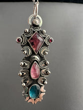 Load image into Gallery viewer, Multi stone pendant with a Winza Sapphire, Tourmaline, Kyanite, Garnets, and a Pearl