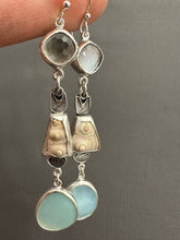 Load image into Gallery viewer, Abalone, Sea Urchin, and Peruvian opal dangly earrings