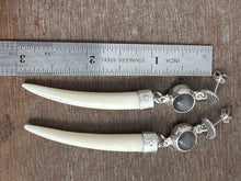 Load image into Gallery viewer, Moonstone and Bone dangle earrings