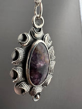 Load image into Gallery viewer, Lepidolite in Tourmaline Moon Pendant