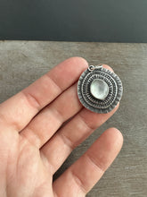 Load image into Gallery viewer, Layered silver and mother of pearl eye pendant