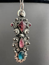 Load image into Gallery viewer, Multi stone pendant with a Winza Sapphire, Tourmaline, Kyanite, Garnets, and a Pearl