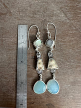 Load image into Gallery viewer, Abalone, Sea Urchin, and Peruvian opal dangly earrings