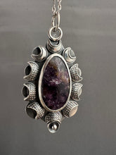 Load image into Gallery viewer, Lepidolite in Tourmaline Moon Pendant