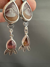 Load image into Gallery viewer, Ruby, Sonoran Jasper, and Tourmaline dangle earrings