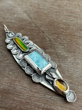 Load image into Gallery viewer, Multi stone pendant with Synthetic opal, Larimar, and Whiskey Quartz