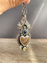 Load image into Gallery viewer, Fossilized coral sacred heart pendant