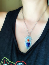 Load image into Gallery viewer, Lapis lazuli and carnelian sacred heart pendant