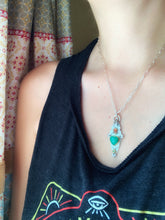 Load image into Gallery viewer, Reserved Final payment - 22k Gold and sterling silver Chrysoprase sacred heart pendant with 20” chain as pictured.