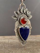 Load image into Gallery viewer, Lapis lazuli and carnelian sacred heart pendant