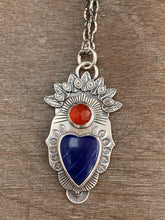 Load image into Gallery viewer, Lapis lazuli and carnelian sacred heart pendant