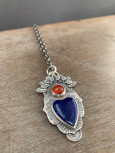 Load image into Gallery viewer, Lapis lazuli and carnelian sacred heart pendant