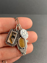 Load image into Gallery viewer, Gold rutilated quartz and dendritic agate charms
