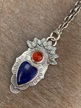 Load image into Gallery viewer, Lapis lazuli and carnelian sacred heart pendant