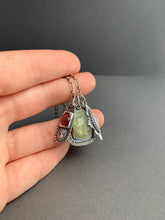 Load image into Gallery viewer, Prehnite and pink tourmaline charms