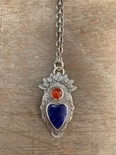 Load image into Gallery viewer, Lapis lazuli and carnelian sacred heart pendant
