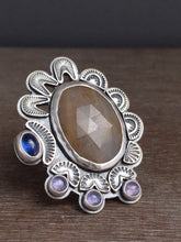 Load image into Gallery viewer, Large sapphire and kyanite statement ring Size 7.5