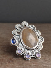 Load image into Gallery viewer, Large sapphire and kyanite statement ring Size 7.5