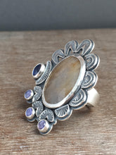 Load image into Gallery viewer, Large sapphire and kyanite statement ring Size 7.5