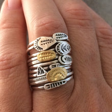 Load image into Gallery viewer, 22k solid gold sun and sterling silver stacking ring
