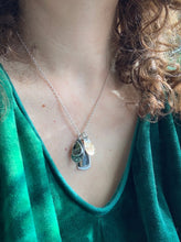 Load image into Gallery viewer, Green tourmaline crystal and rutilated quartz charm necklace