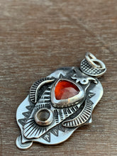 Load image into Gallery viewer, Owl pendant #12 with Hessonite garnet and Chocolate Moonstone