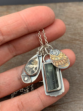 Load image into Gallery viewer, Green tourmaline crystal and rutilated quartz charm necklace