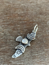 Load image into Gallery viewer, Small moonstone stamped bird pendant