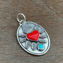 Load image into Gallery viewer, Rosarita and turquoise Sacred Heart Pendant