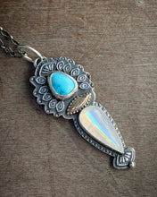 Load image into Gallery viewer, Egyptian turquoise and rainbow moonstone pendant