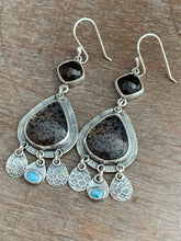 Load image into Gallery viewer, Montana agate, Smokey Quartz, and Larimar earrings