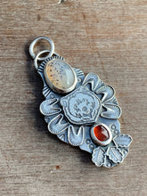 Load image into Gallery viewer, Balance listing for Anna. Dendritic agate and garnet bear pendant