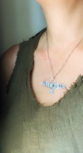 Load image into Gallery viewer, Large labradorite and kyanite stamped bird pendant