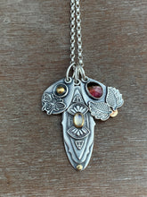 Load image into Gallery viewer, Rainbow moonstone and tourmaline charm collection with 22k gold and 18k gold accent