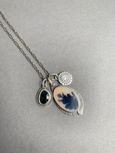 Load image into Gallery viewer, Dendritic Agate charm necklace with a blue sapphire accent charm