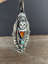 Load image into Gallery viewer, Owl pendant #4 - Hessonite Garnet and Amazonite
