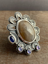 Load image into Gallery viewer, Large sapphire and kyanite statement ring Size 7.5