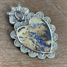 Load image into Gallery viewer, Plume agate and grey moonstone Sacred Heart pendant