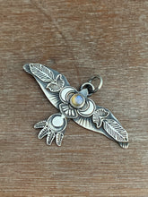 Load image into Gallery viewer, Large labradorite stamped bird pendant