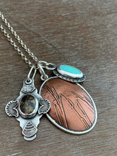 Load image into Gallery viewer, Turquoise and Dendritic Agate with Etched Copper charm