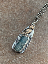 Load image into Gallery viewer, Bronze owl charm with kyanite