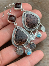 Load image into Gallery viewer, Montana agate, Smokey Quartz, and Larimar earrings