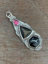 Load image into Gallery viewer, Mercedes concretion, Septarian concretion, and Garnet Shield pendant