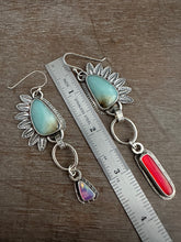 Load image into Gallery viewer, Amazonite and man made opal mismatched earrings
