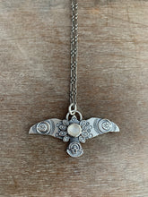 Load image into Gallery viewer, Large moonstone stamped bird pendant
