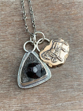 Load image into Gallery viewer, Garnet crystal formation in schist with bronze horse