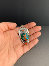 Load image into Gallery viewer, Cloisonné glass enamel with garnet and carnelian pendant