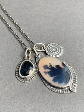 Load image into Gallery viewer, Dendritic Agate charm necklace with a blue sapphire accent charm
