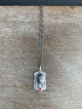 Load image into Gallery viewer, Silver sheen sapphire and garnet charm necklace