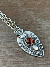 Load image into Gallery viewer, Owl pendant #13 - Tourmaline and Rainbow Moonstone